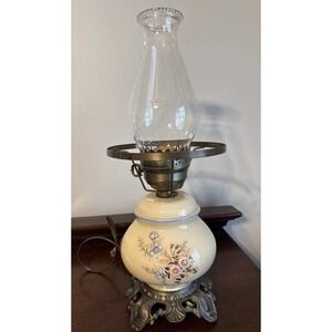 17.5" Vintage Hurricane Floral Table Lamp WORKS
